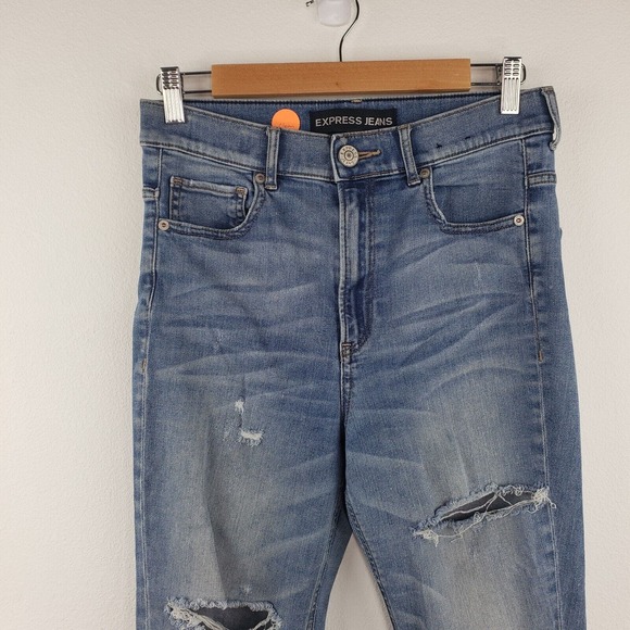 Express Distressed Ankle Jeans Women's 8R Medium Blue Super High Rise Stretch - Picture 2 of 9